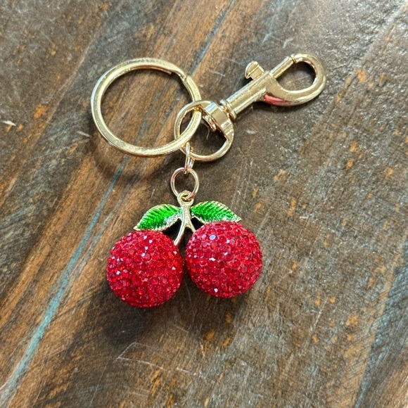 Cherry Rhinestone Bag Charm – Sparkly Red & Gold NWOT - Picture 1 of 1